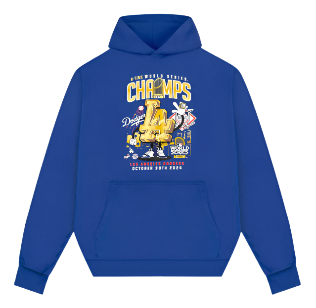 Los Angeles Dodgers Mens Sweatshirt New Era World Series 2024 TOON Blue Hoodie - THE 4TH QUARTER