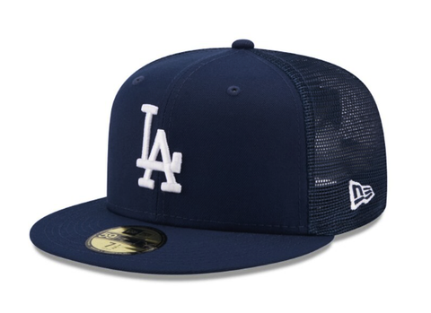 Los Angeles Dodgers Fitted New Era 59Fifty Classic Mesh Trucker Navy Cap Hat Grey UV