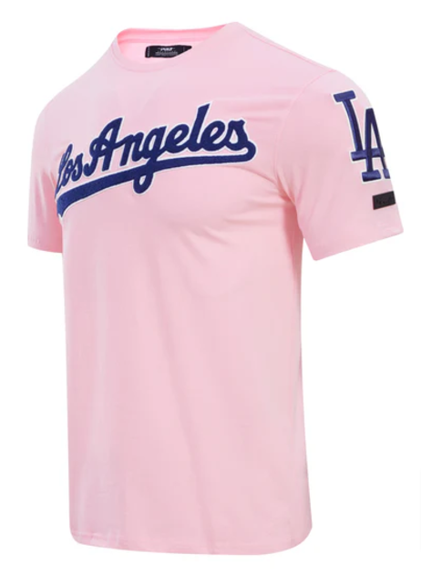 Los Angeles Dodgers Mens T-Shirt Pro Standard Chenille Tee University Pink - THE 4TH QUARTER