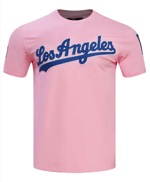 Los Angeles Dodgers Mens T-Shirt Pro Standard Chenille Tee University Pink - THE 4TH QUARTER