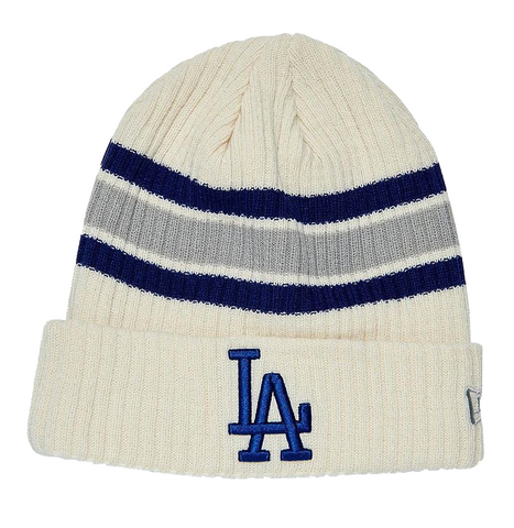 Los Angeles Dodgers Kids (4-7) Beanie New Era Vintage Cuff Knit Hat Stripe Off White