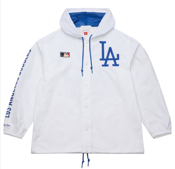 Los Angeles Dodgers Mens Mitchell & Ness Vintage Full-Snap Coaches Hooded Jacket White - THE 4TH QUARTER