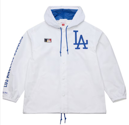 Los Angeles Dodgers Mens Mitchell & Ness Vintage Full-Snap Coaches Hooded Jacket White