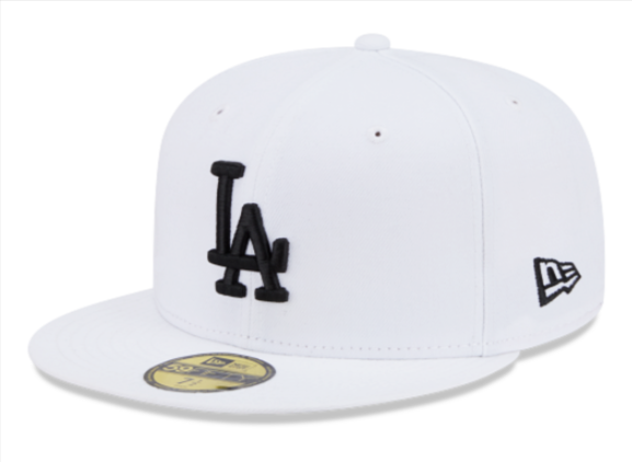 Los Angeles Dodgers Fitted New Era 59Fifty Black Logo White Cap Hat Grey UV