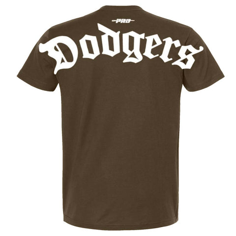 Los Angeles Dodgers Mens T-Shirt Pro Standard Old English Wingspan Brown Tee