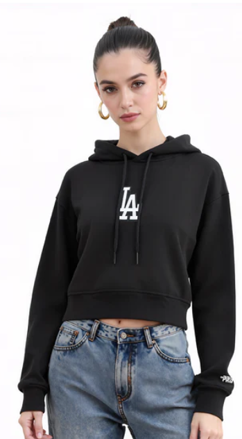 Los Angeles Dodgers Womens Crop Sweatshirt Pro Standard Wingspan Pullover Hoodie Black - THE 4TH QUARTER