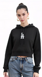 Los Angeles Dodgers Womens Crop Sweatshirt Pro Standard Wingspan Pullover Hoodie Black - THE 4TH QUARTER