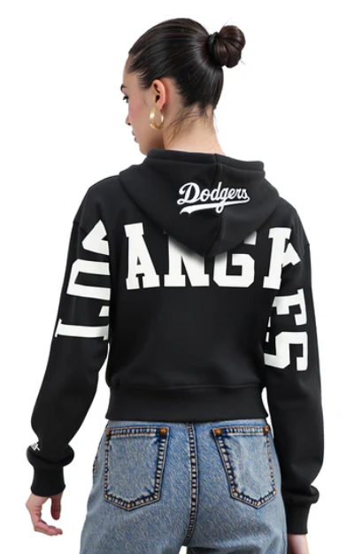 Los Angeles Dodgers Womens Crop Sweatshirt Pro Standard Wingspan Pullover Hoodie Black - THE 4TH QUARTER