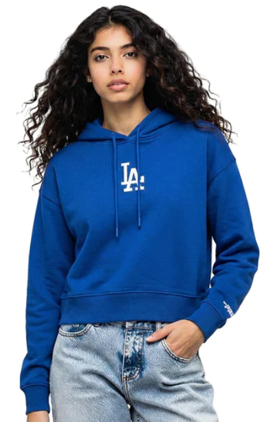 Los Angeles Dodgers Womens Crop Sweatshirt Pro Standard Wingspan Pullover Hoodie Blue - THE 4TH QUARTER