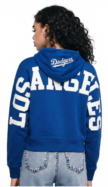 Los Angeles Dodgers Womens Crop Sweatshirt Pro Standard Wingspan Pullover Hoodie Blue - THE 4TH QUARTER