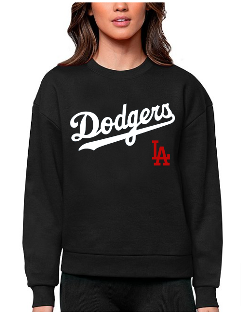 Los Angeles Dodgers Women's Sweatshirt Antigua Victory Crew Neck Pullover Black - THE 4TH QUARTER
