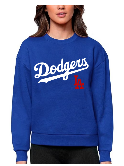Los Angeles Dodgers Women's Sweatshirt Antigua Victory Crew Neck Pullover Blue - THE 4TH QUARTER