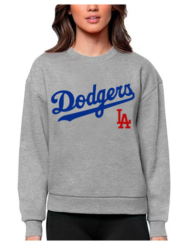 Los Angeles Dodgers Women's Sweatshirt Antigua Victory Crew Neck Pullover Grey