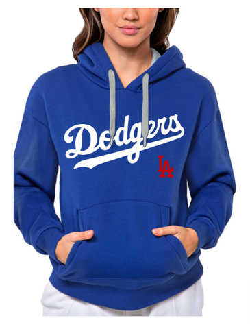 Dodgers Womens Sweatshirt Antigua Victory Pullover Hoodie Royal Blue
