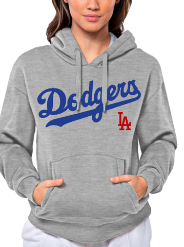 Dodgers Womens Sweatshirt Antigua Victory Pullover Hoodie Grey