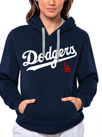 Dodgers Womens Sweatshirt Antigua Victory Pullover Hoodie Navy