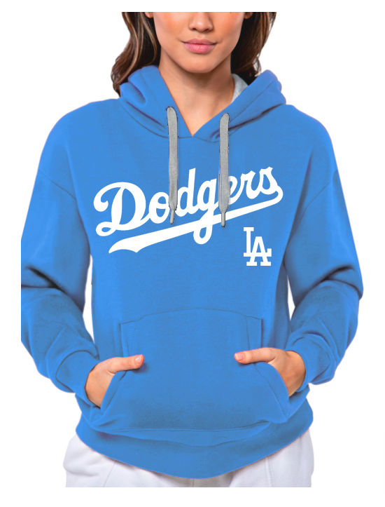 Dodgers Womens Sweatshirt Antigua Victory Pullover Hoodie Sky - THE 4TH QUARTER