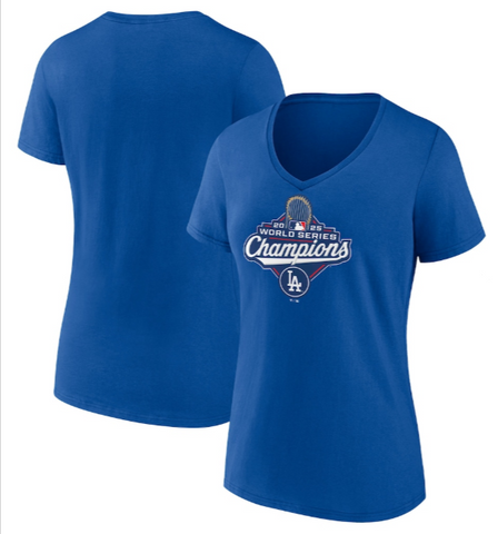 Los Angeles Dodgers Women's 2025 World Series Champions Official Logo V-Neck - T-Shirt Royal