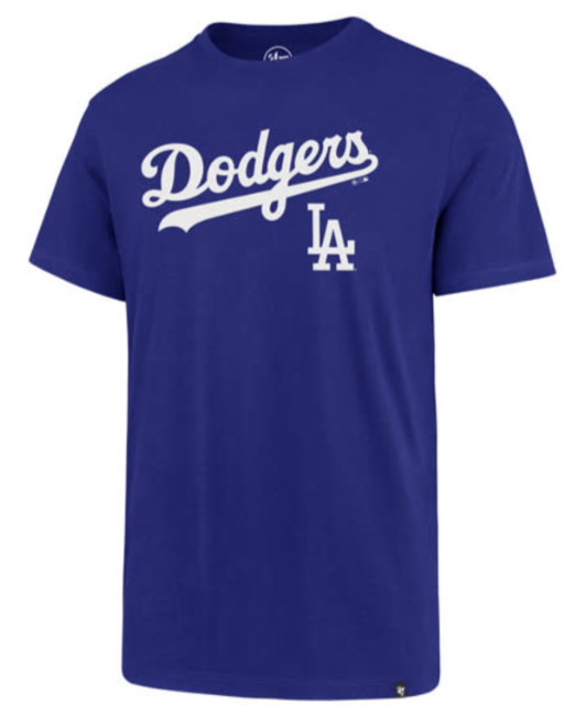 Los Angeles Dodgers Mens T-Shirt '47 Brand Wordmark LA Logo Tee Blue - THE 4TH QUARTER