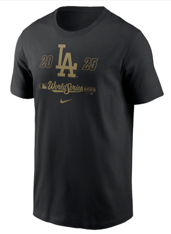 Los Angeles Dodgers Mens 2025 World Series World Wide T-Shirt - Black