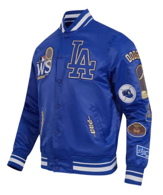 Los Angeles Dodgers Mens Pro Standard 2024 World Series Rib Satin Jacket Blue - THE 4TH QUARTER
