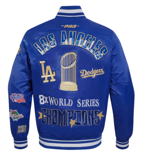 Los Angeles Dodgers Mens Pro Standard 2024 World Series Rib Satin Jacket Blue - THE 4TH QUARTER