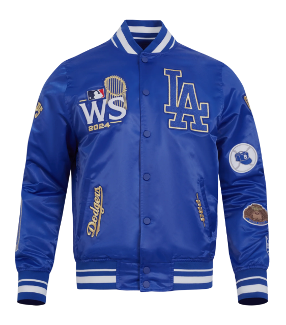 Los Angeles Dodgers Mens Pro Standard 2024 World Series Rib Satin Jacket Blue - THE 4TH QUARTER
