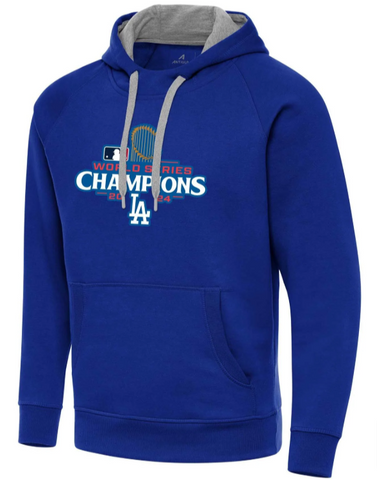 Los Angeles Dodgers Mens Sweatshirt Antigua World Series Champions 2024 Pullover Hoodie Royal Blue