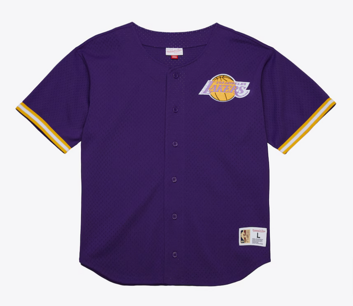 Los Angeles Lakers Mens Mitchell &amp; Ness Game Time Mesh Button Front Jersey - THE 4TH QUARTER