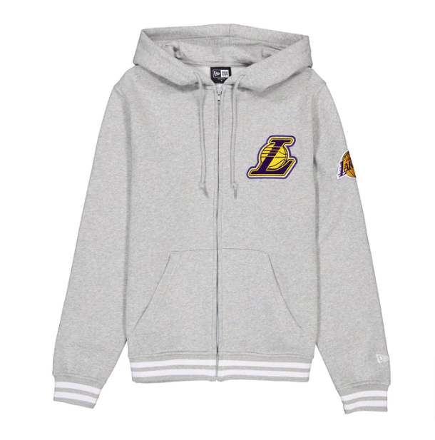 Los Angeles Lakers Mens Sweatshirt New Era Grey Full Zip Hoodie - THE 4TH QUARTER