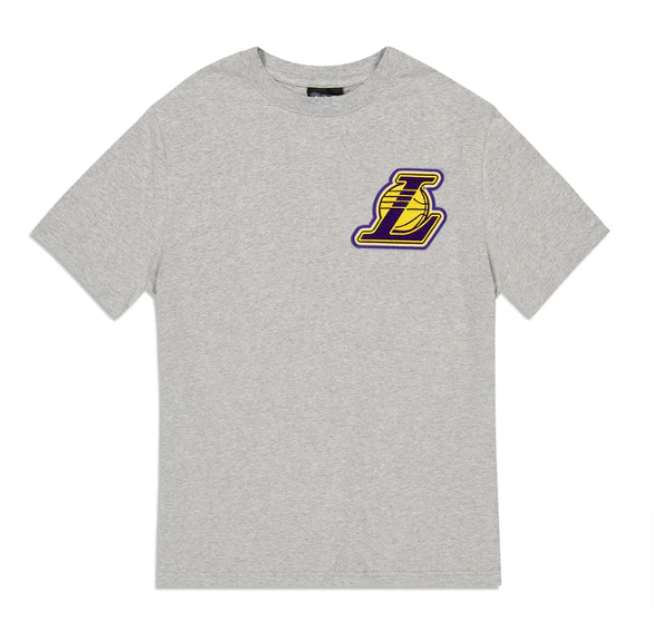 Los Angeles Lakers Mens T-Shirt New Era Chenille Logo Grey Tee - THE 4TH QUARTER
