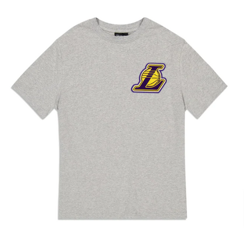 Los Angeles Lakers Mens T-Shirt New Era Chenille Logo Grey Tee