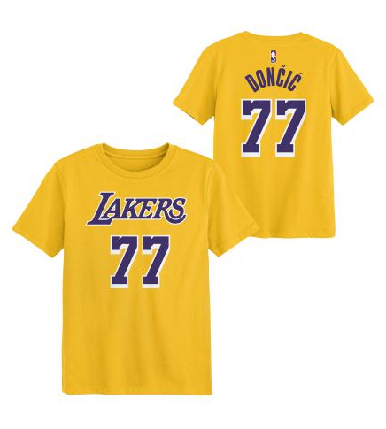 Los Angeles Lakers Kids 4-7 Luka Doncic #77 T-Shirt Yellow - THE 4TH QUARTER