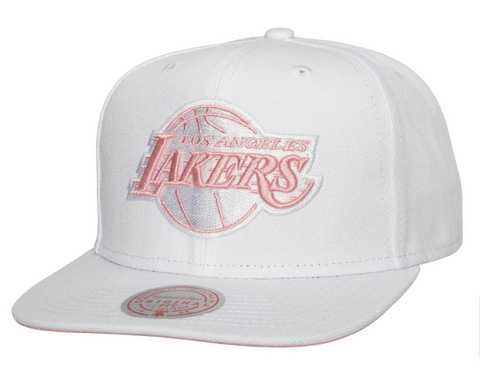 Los Angeles Lakers Snapback Mitchell & Ness Summer Suede Cap Hat White Pink Suede UV
