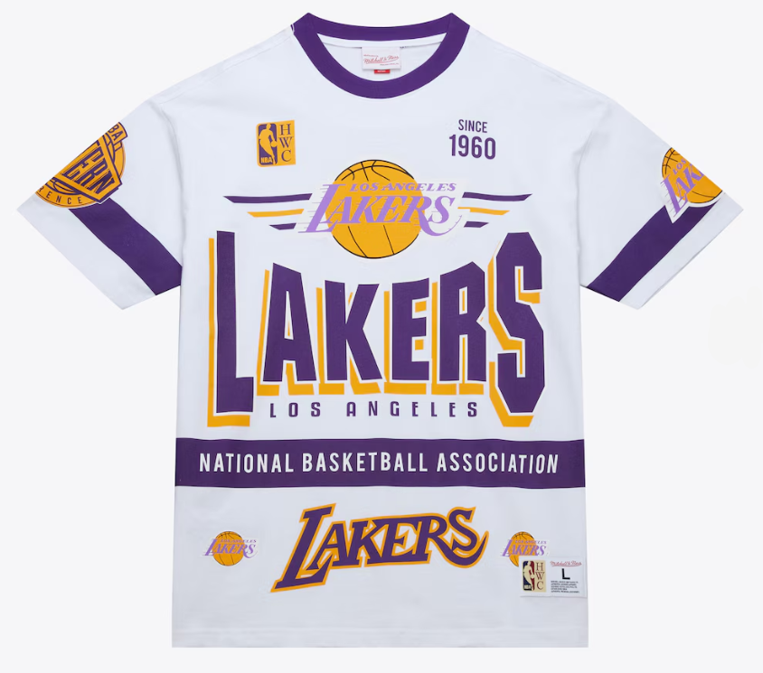 Los Angeles Lakers  Mens T-Shirt Mitchell & Ness Origins Vintage Logo Premium Tee - THE 4TH QUARTER
