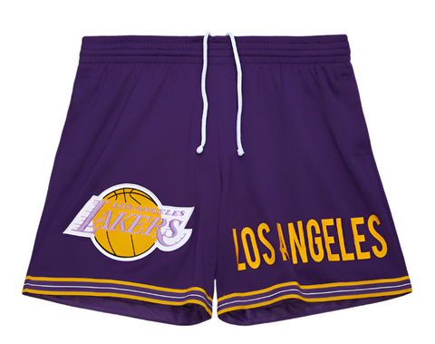 Los Angeles Lakers Mens Mitchell & Ness Vintage Logo Mesh Shorts Purple