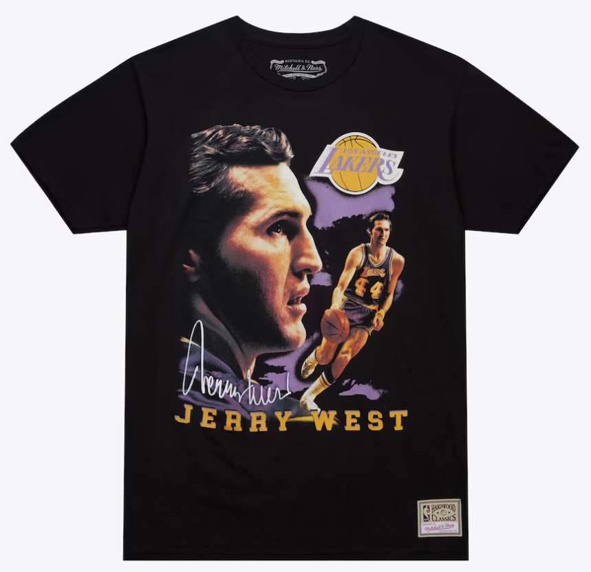 Los Angeles Lakers Mens T-Shirt Mitchell & Ness Forever West Jerry West Tee Black - THE 4TH QUARTER