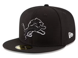Detroit Lions Fitted New Era 59FIFTY Basic Black White Cap Hat