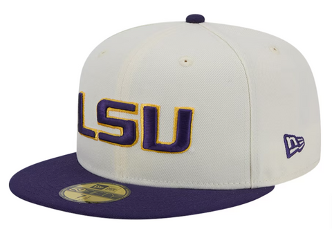 LSU Tigers Fitted 59Fifty New Era Chrome Purple Cap Hat Grey UV