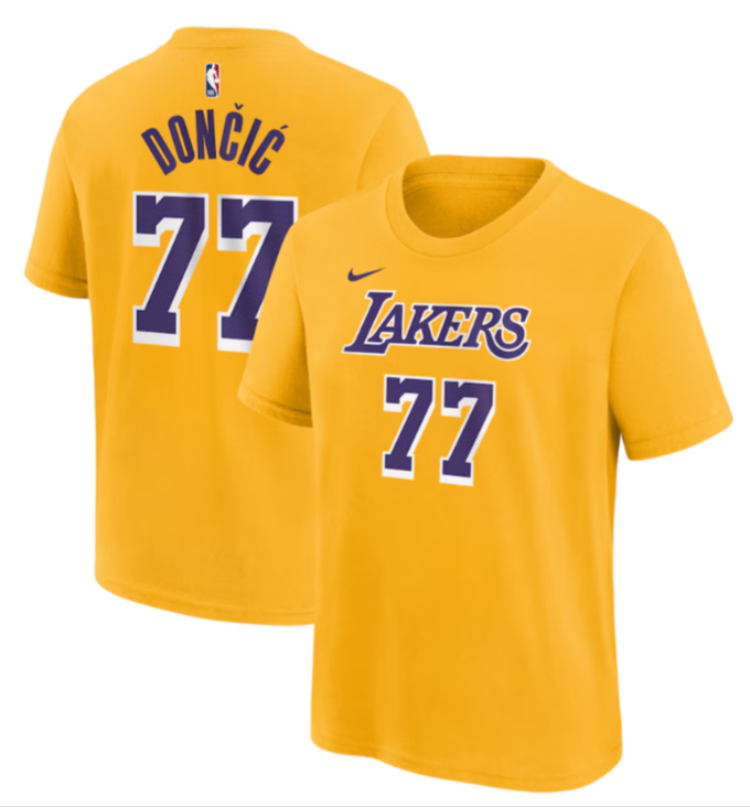 Luka Doncic Los Angeles Lakers Icon Edition Name & Number Gold T-Shirt - THE 4TH QUARTER