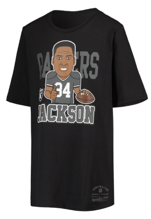 Raiders Youth Mitchell & Ness Bo Jackson T-Shirt (8-20) Black Caricature Tee - THE 4TH QUARTER