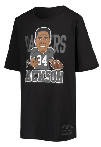 Raiders Youth Mitchell & Ness Bo Jackson T-Shirt (8-20) Black Caricature Tee