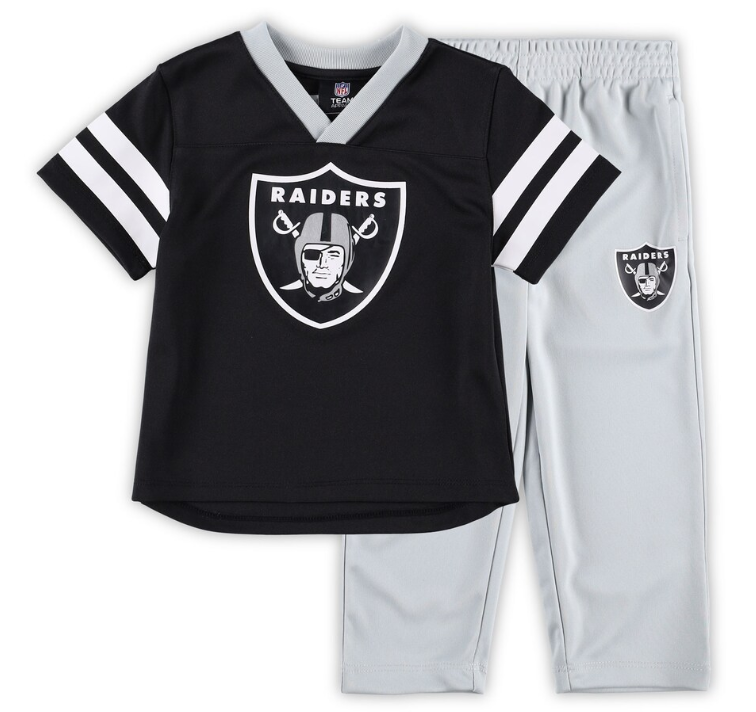 Las Vegas Raiders Toddler (2T-4T) Black/Silver Red Zone V-Neck Jersey Top & Pants Set - THE 4TH QUARTER