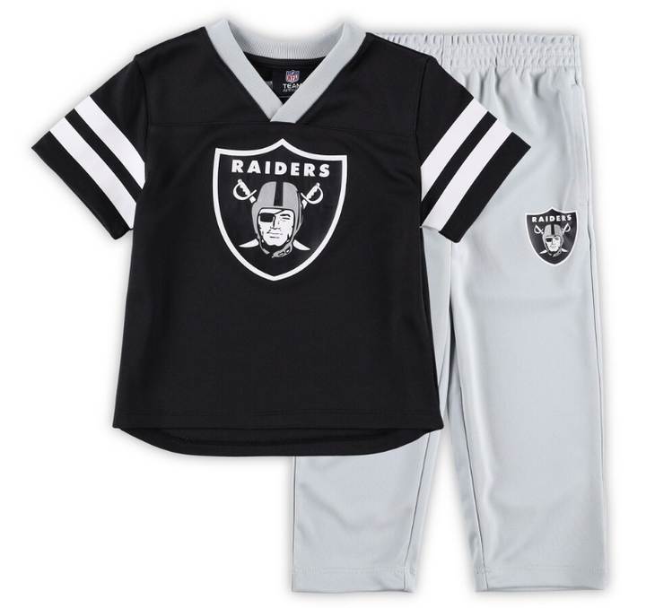 Las Vegas Raiders Toddler (2T-4T) Black/Silver Red Zone V-Neck Jersey Top &amp; Pants Set - THE 4TH QUARTER