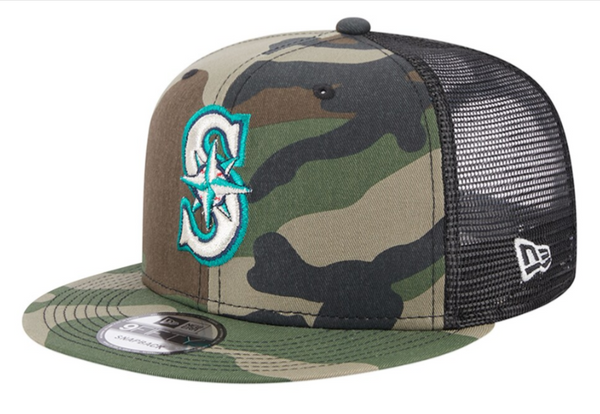 Seattle Mariners Snapback New Era Camo Mesh Trucker Cap Hat Grey