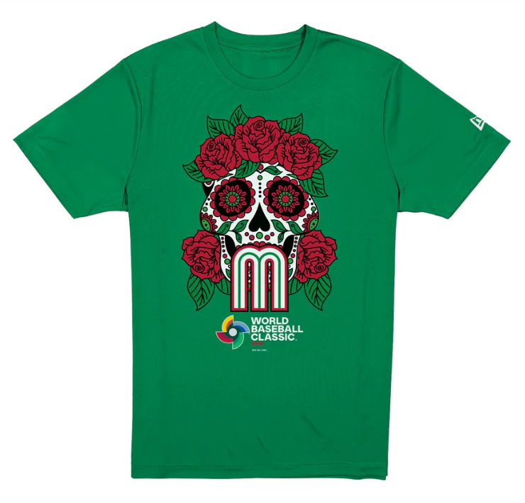 Mexico Mens T-Shirt New Era 2026 World Baseball Classic Sugar Skull Tee Green - THE 4TH QUARTER