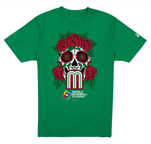 Mexico Mens T-Shirt New Era 2026 World Baseball Classic Sugar Skull Tee Green - THE 4TH QUARTER
