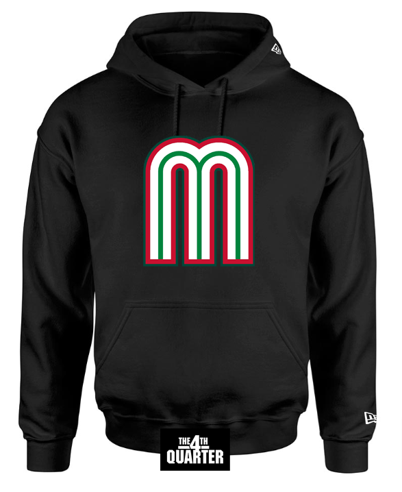 Mexico Mens Sweatshirt New Era WBC Logo Pullover Hoodie Black - THE 4TH QUARTER
