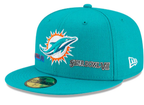 Miami Dolphins Fitted New Era 59FIFTY 2X Super Bowl Champions Teal Hat Grey UV