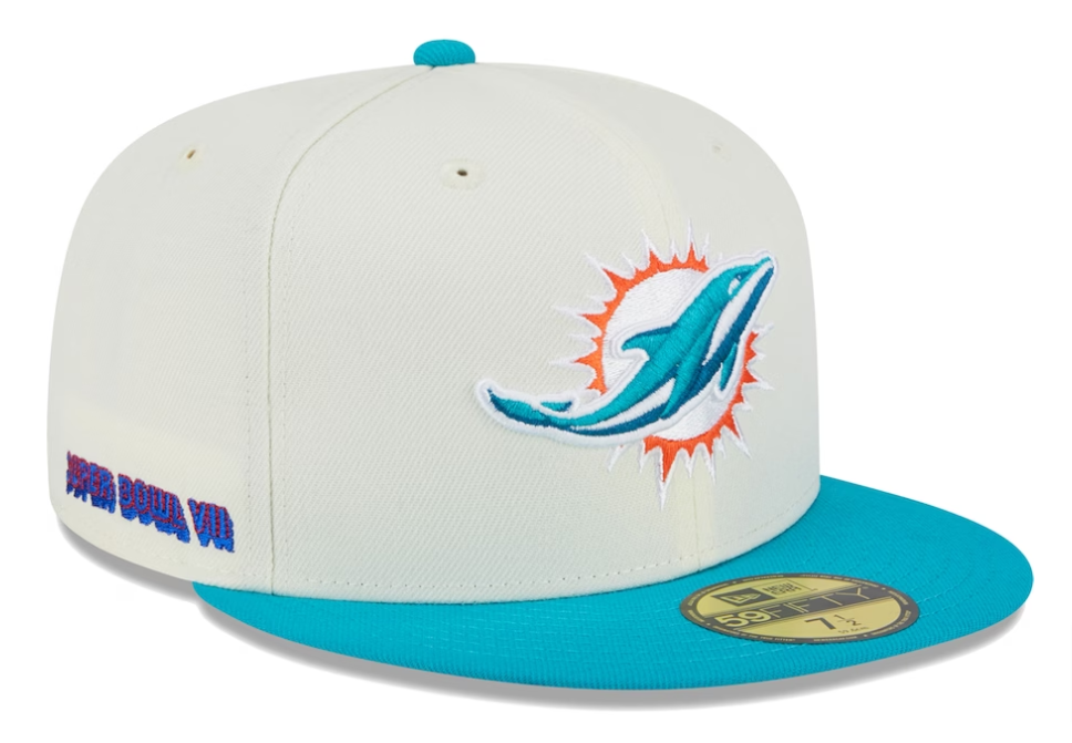 Miami Dolphins Fitted New Era 59Fifty Super Bowl Patch Chrome Cap Hat Grey UV - THE 4TH QUARTER